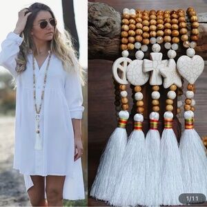 White Tassel Star Beaded Necklace